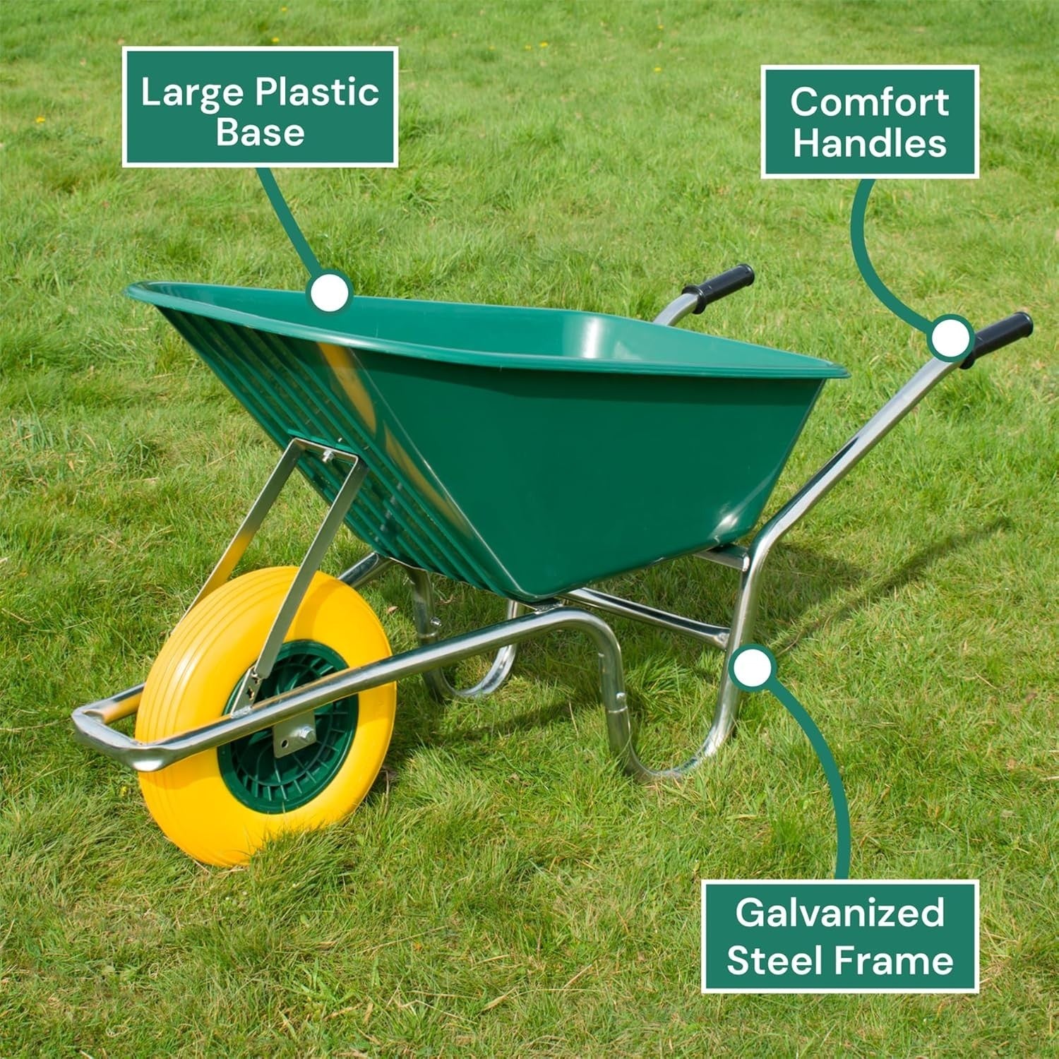 110L Garden Wheelbarrow – Green Plastic Tub w/ Steel Frame Reinforced Tyre 150kg