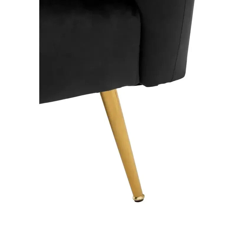 Black Velvet Accent Chair – Gold Legs, Tufted Armchair, Modern Elegance
