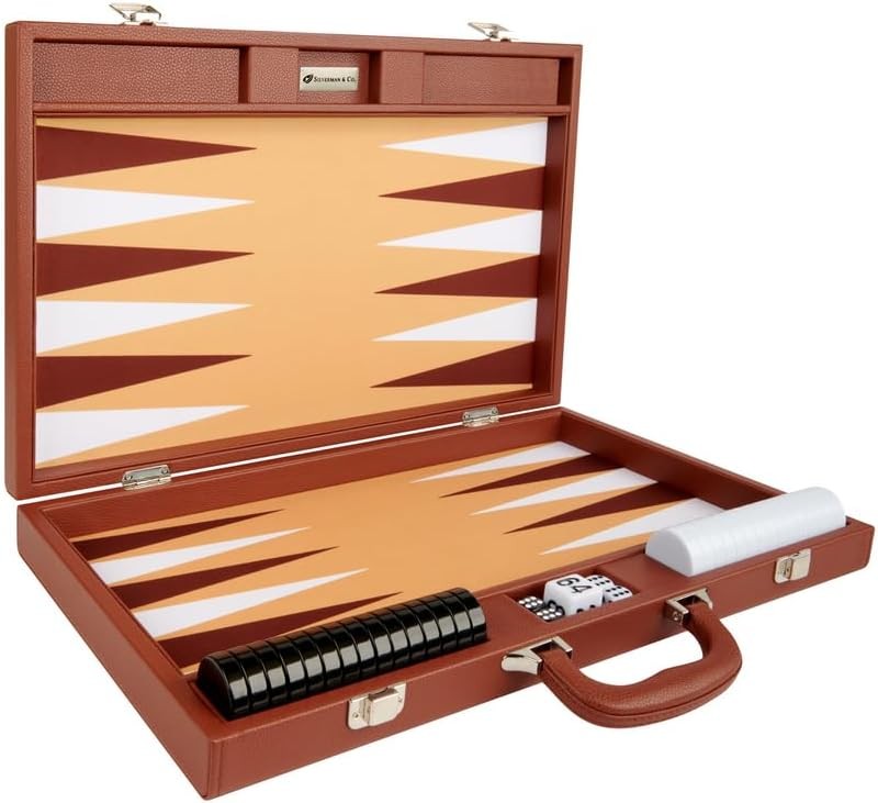 19 Inch Premium Backgammon Set Leatherette Folding Board Luxury Adult Game