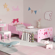 Kids Toddler Bed with Safety Rails Wooden Low Frame Girls Bedroom Princess Pink