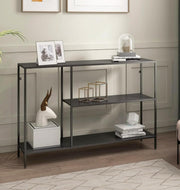 Slim Black Console Table with Storage Shelves – Modern Narrow Hallway Desk