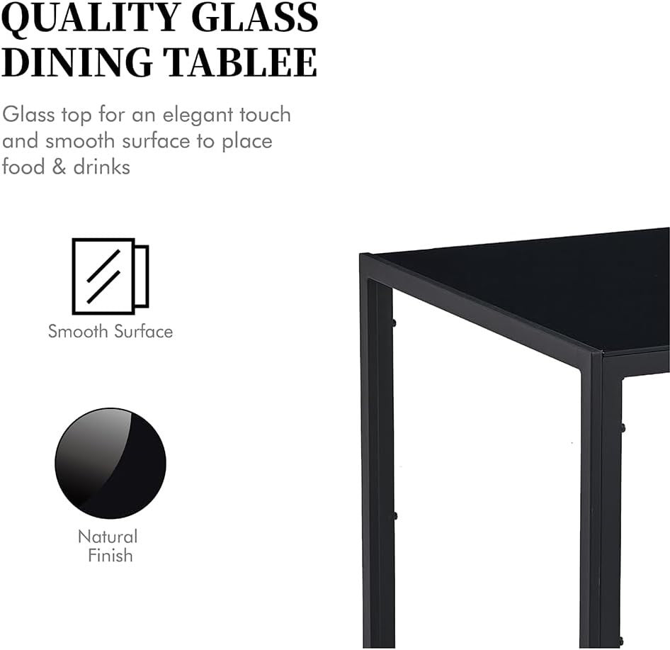 Black Glass Dining Table and 4 Faux Leather Chairs Set 120x70x75cm
