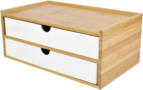 Desk Organizer Wooden Storage Chest 2 Drawers Makeup Holder Office Tidy