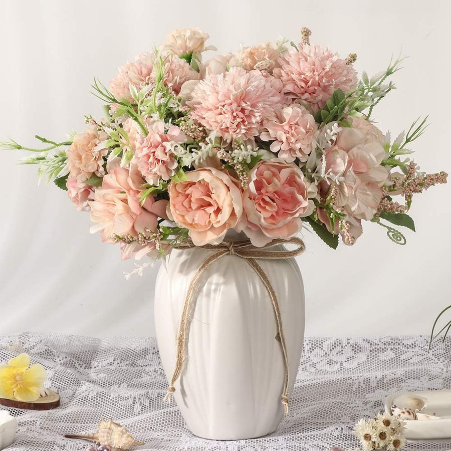 Artificial Peony Flower Arrangement in Vase Pink Luxury Faux Home Decor