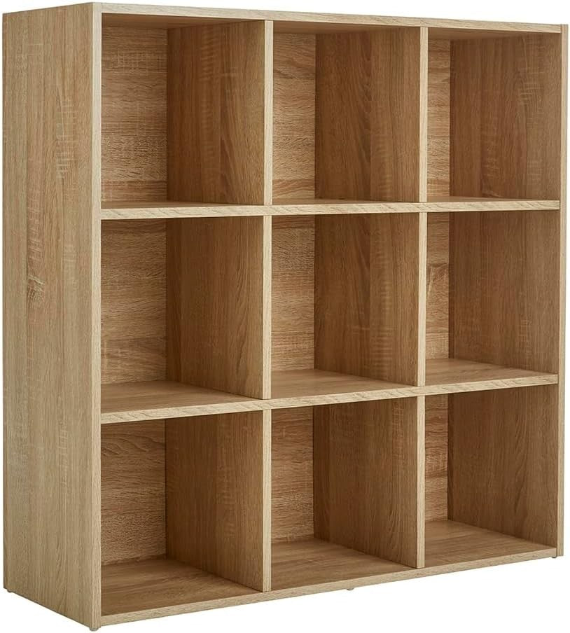 9 Cube Storage Shelf Oak Wooden Bookcase Display Unit 90cm