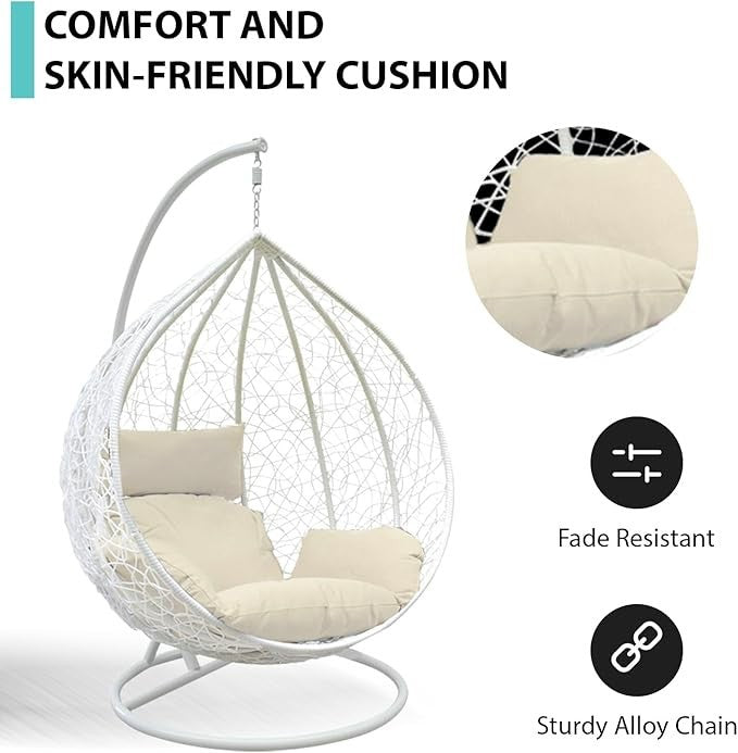 Outdoor Hanging Egg Chair with Cushion – Rattan Swing Seat, 150KG Capacity