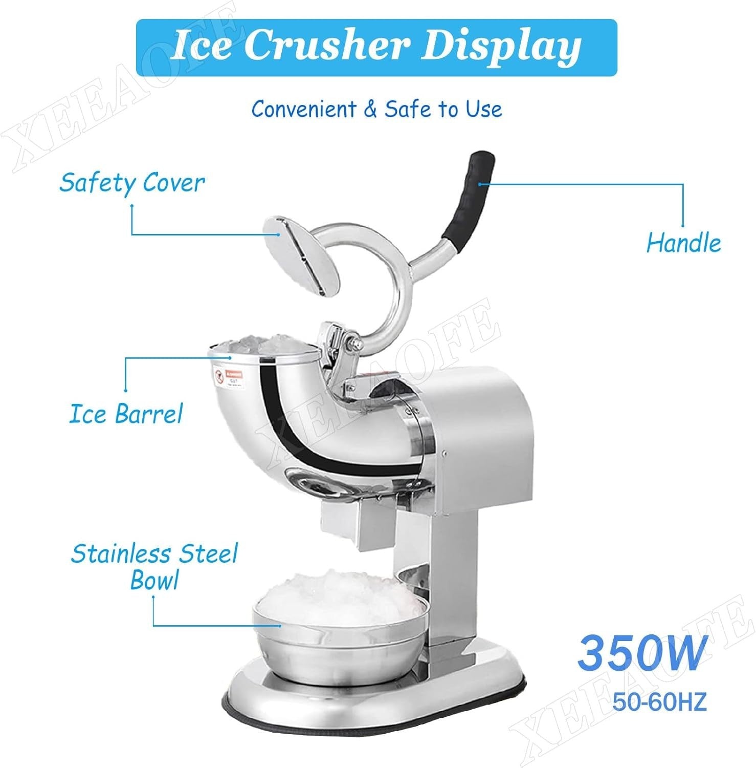 Electric Ice Crusher 350W Stainless Steel Snow Cone Slush Machine 110V