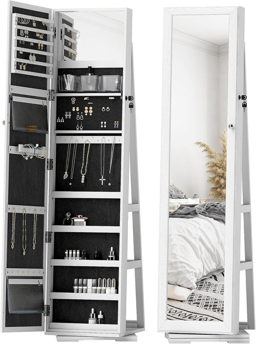 360° Swivel Jewelry Cabinet Full Length Mirror Lockable Storage Organizer