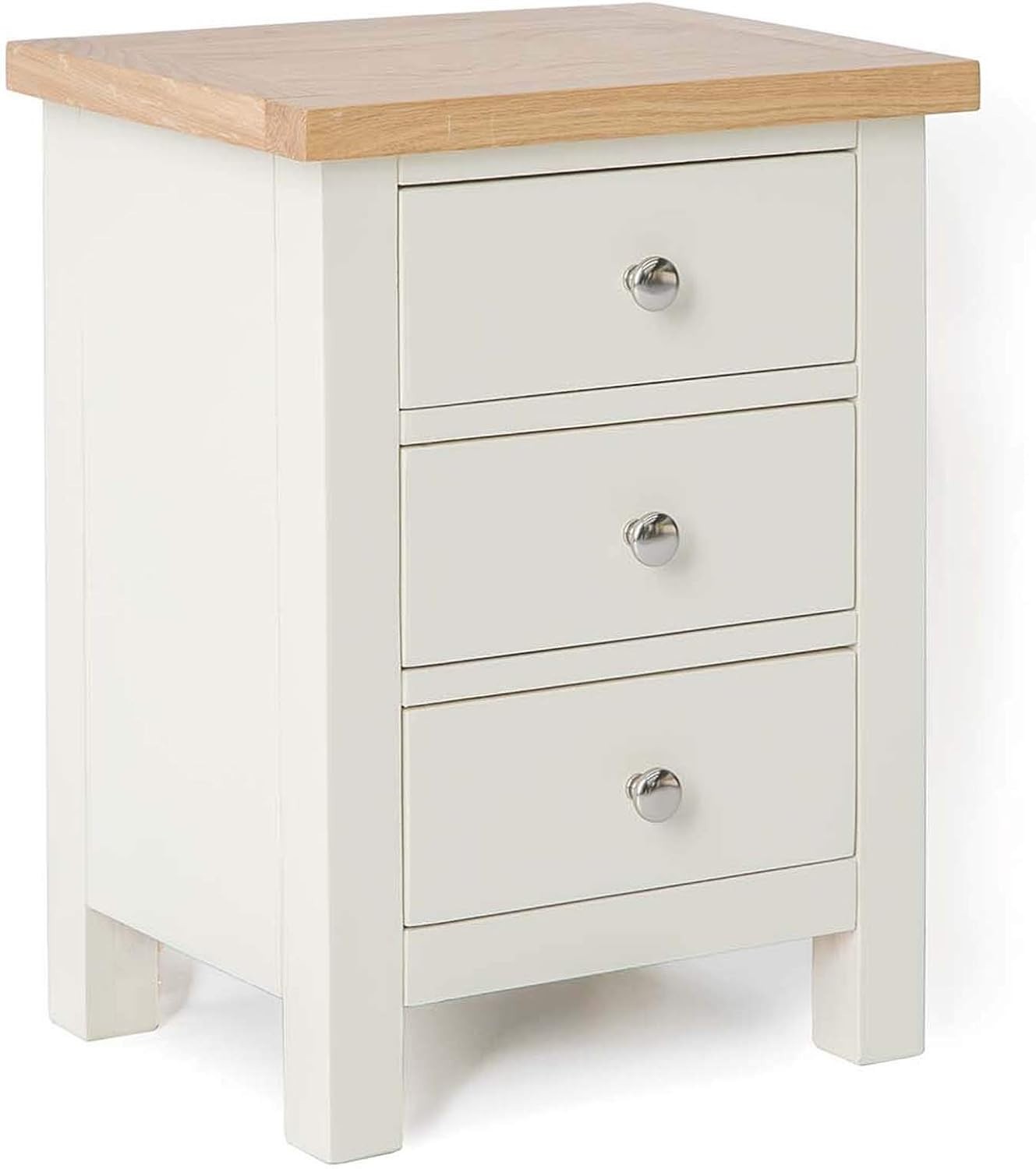 Cream 3 Drawer Bedside Table with Solid Oak Top Fully Assembled 42x32x56cm