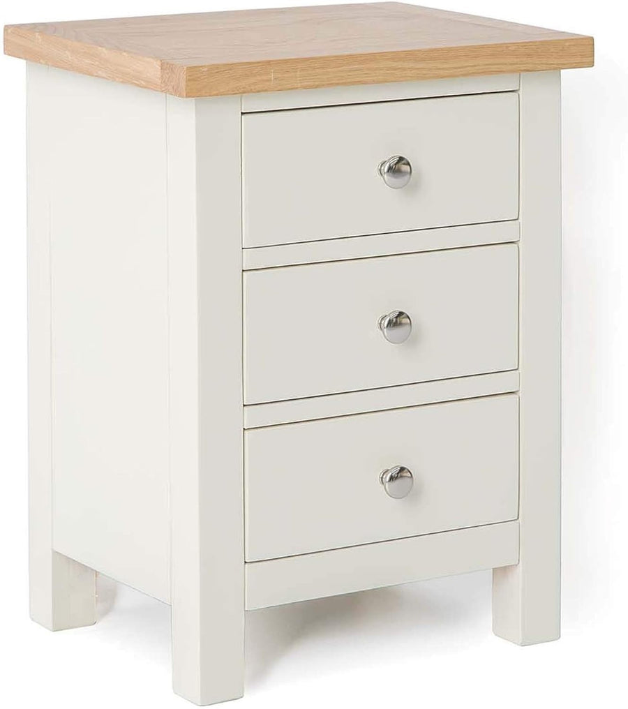 Cream 3 Drawer Bedside Table with Solid Oak Top Fully Assembled 42x32x56cm
