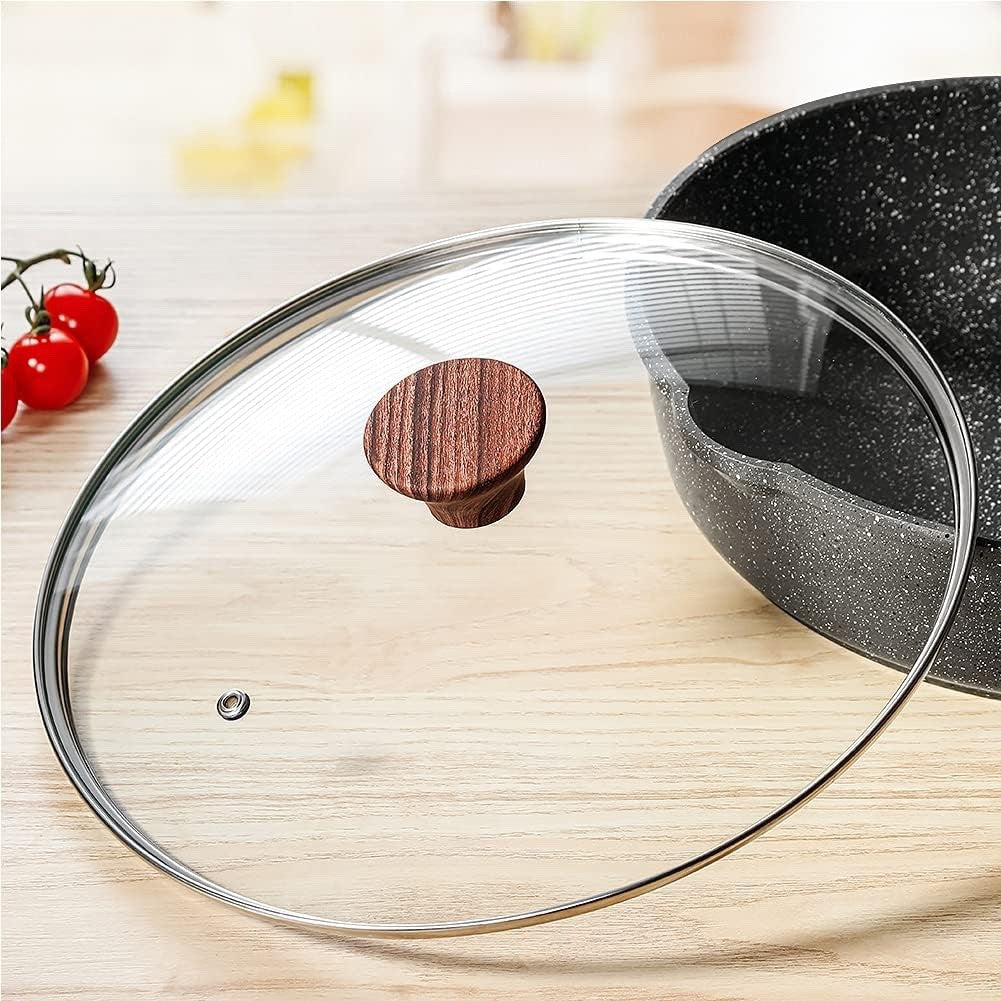 26cm Grey Deep Non stick Saute Pan with Lid 4L  Skillet Induction Compatible