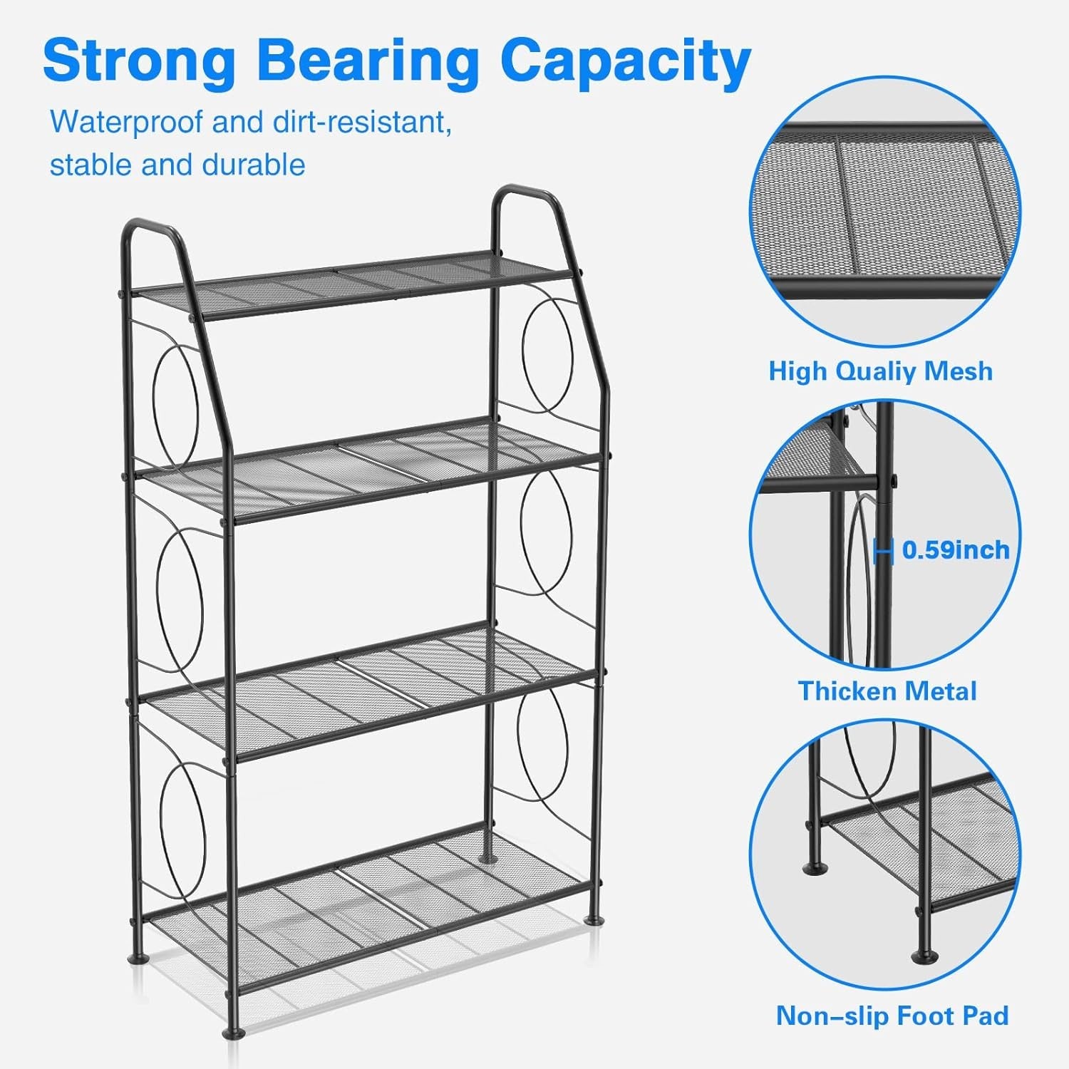 4 Tier Black Metal Plant Stand | Tall Indoor Outdoor Garden Shelf Display Rack