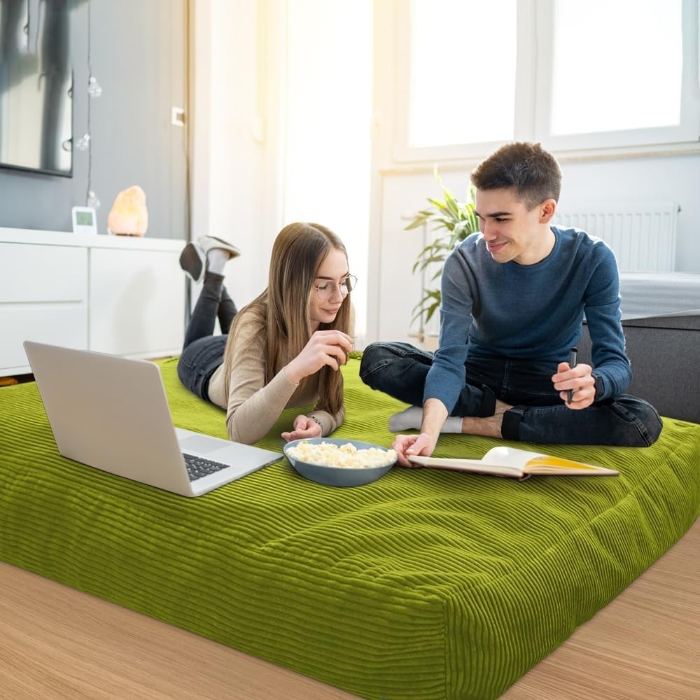 Convertible Bean Bag Sofa Bed Double Chair Lounger Corduroy Green
