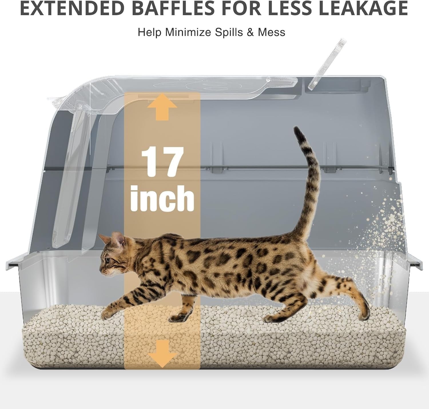 XL Stainless Steel Cat Litter Box Clear Lid High Sided Grey Tray