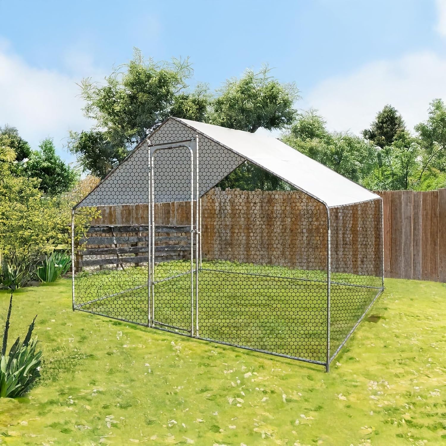 Large Walk In Chicken Run 2x3x1.98m Galvanised Coop Roof Door