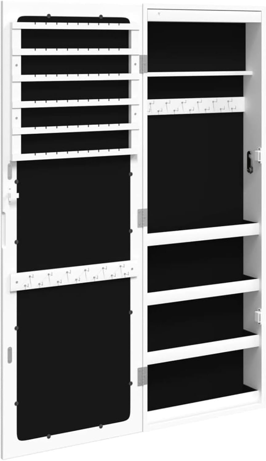LED Mirror Jewelry Cabinet Wall Mounted Lockable Organizer Storage White