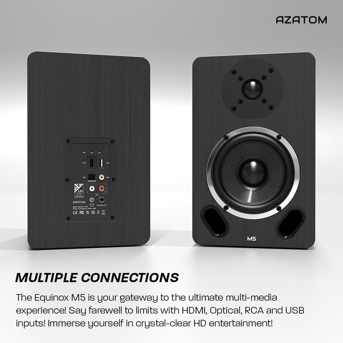 100W Bluetooth HDMI HiFi Bookshelf Speakers Carbon Fibre Driver Silk Tweeter