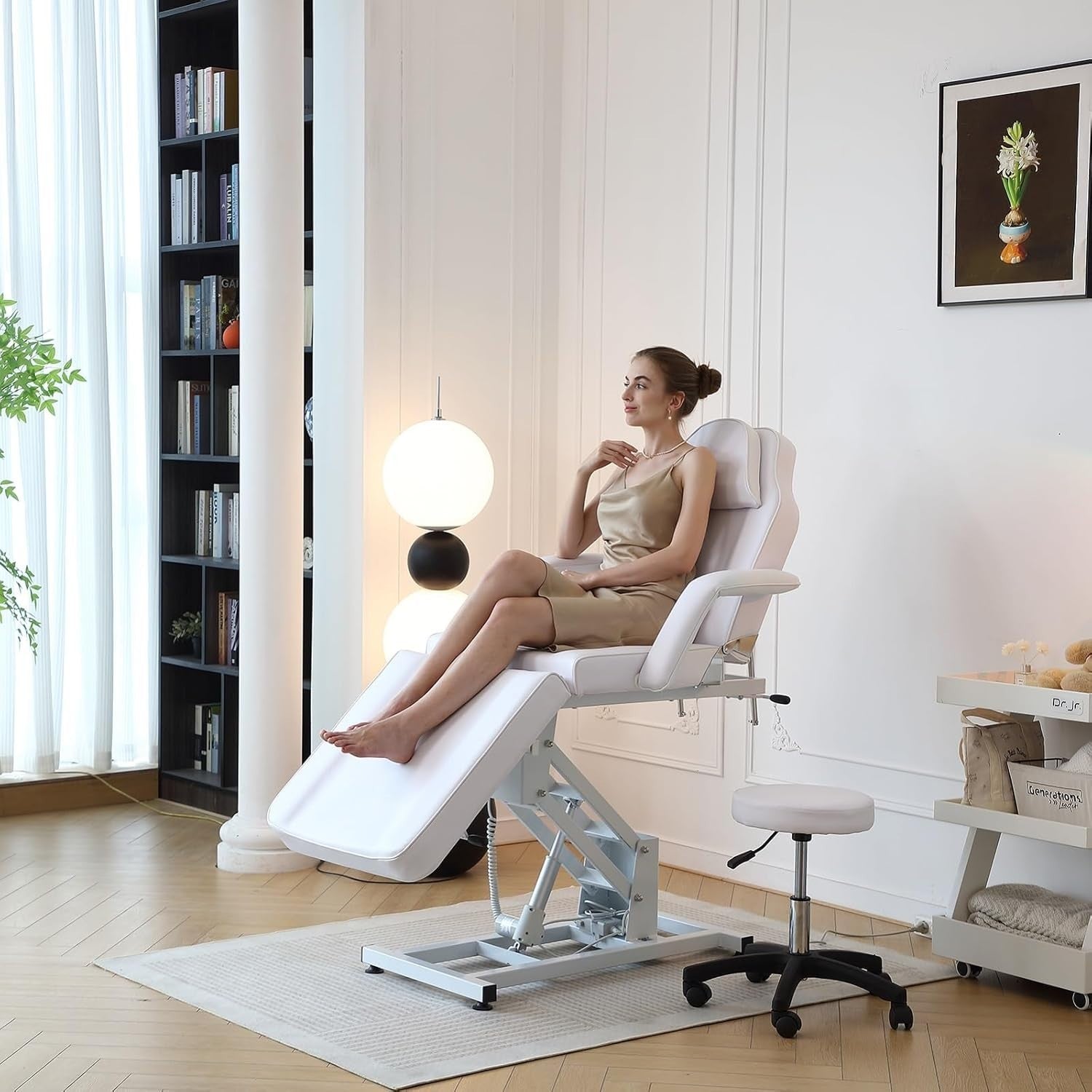 Electric Adjustable 3-Section Beauty Massage Bed Stool Salon Tattoo Facial White