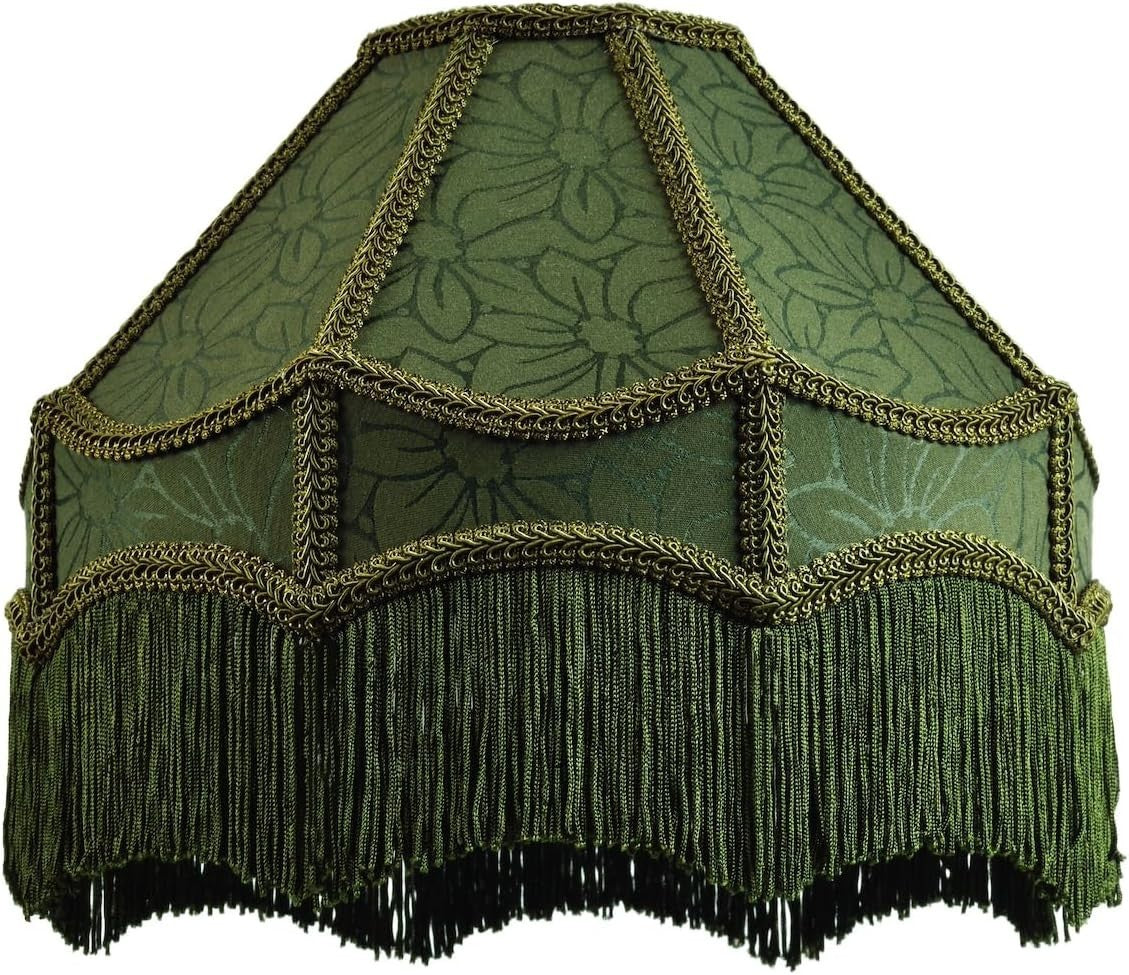Victorian Empire Lampshade Floral Forest Green Tassels Pendant Table Lamp