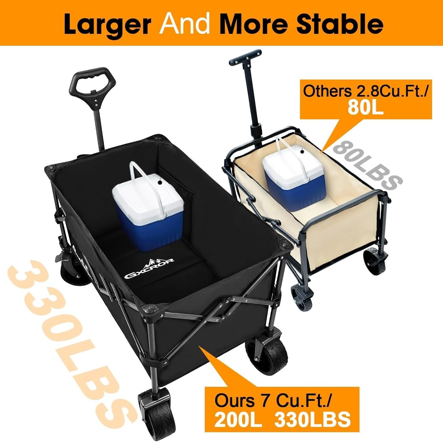 Black 200L Heavy Duty Folding Wagon 150kg Collapsible Trolley Cart w/ Big Wheels