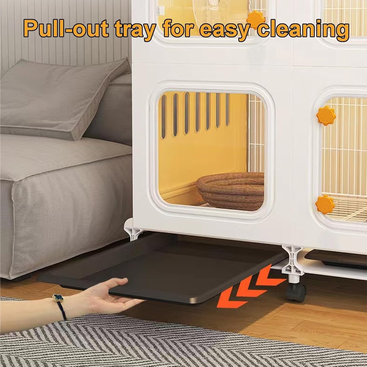 Closed Rabbit Cage Indoor with Wheels Pull Out Tray Clear Panels Large