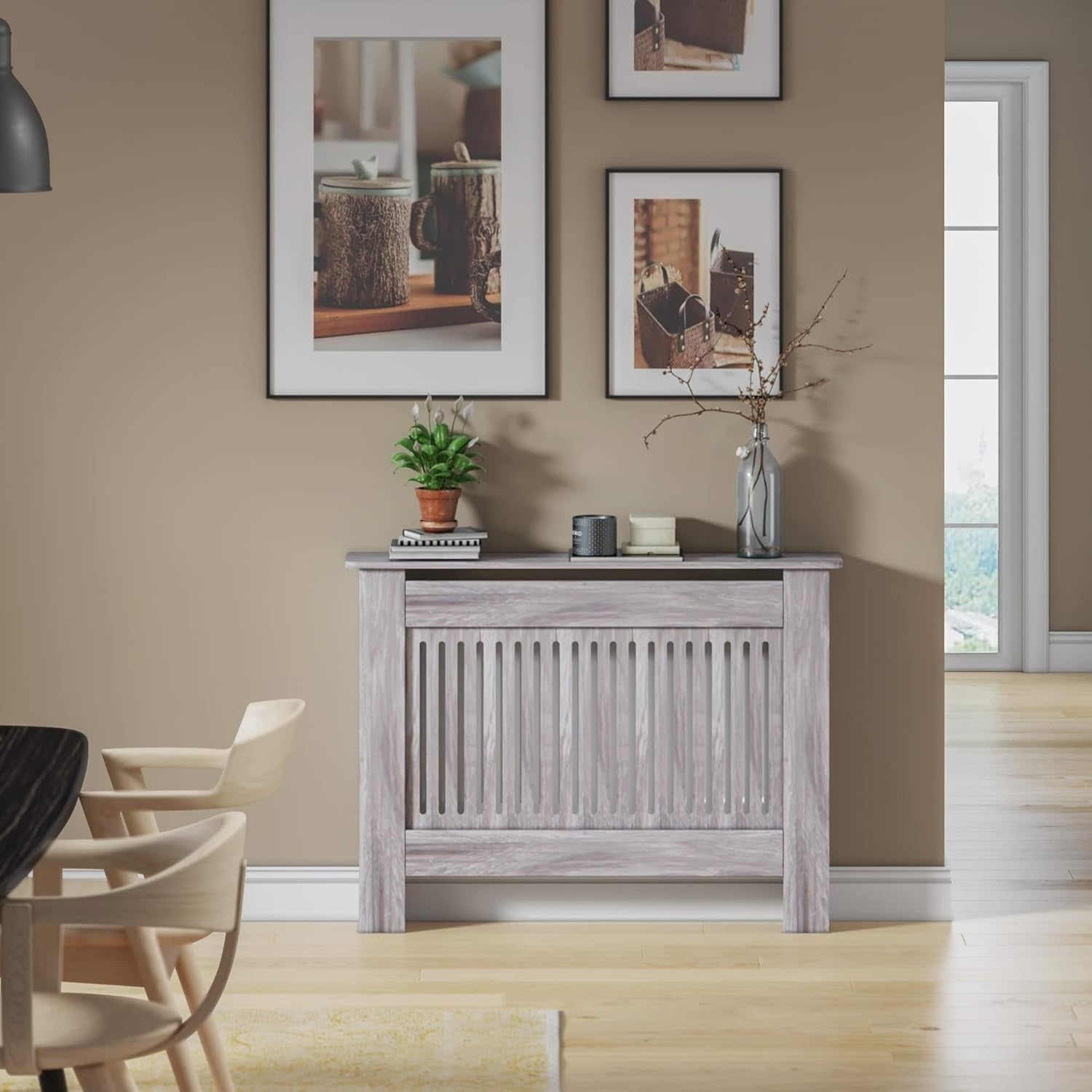 Medium Grey Radiator Cover | Modern MDF Vertical Slatted Cabinet