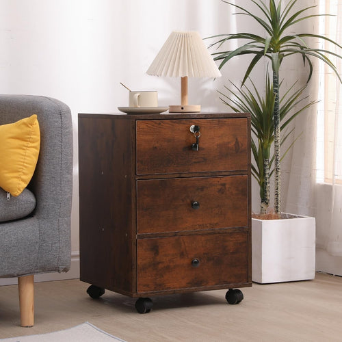 Espresso Lockable Mobile Filing Cabinet 3 Drawer Under Desk