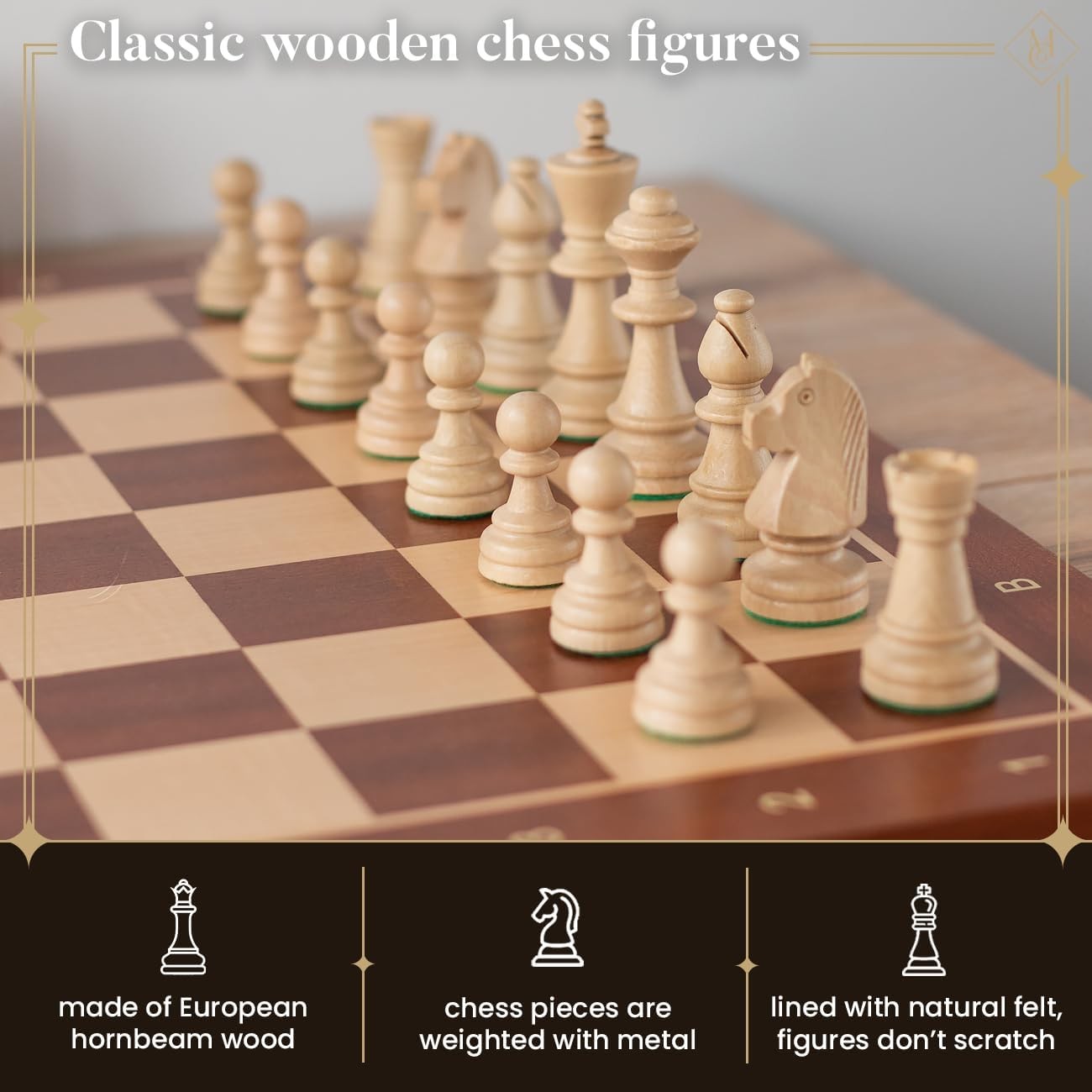 Staunton Tournament Wooden Chess Pieces Set No.6 | Handcrafted Weighted 98mm Kin