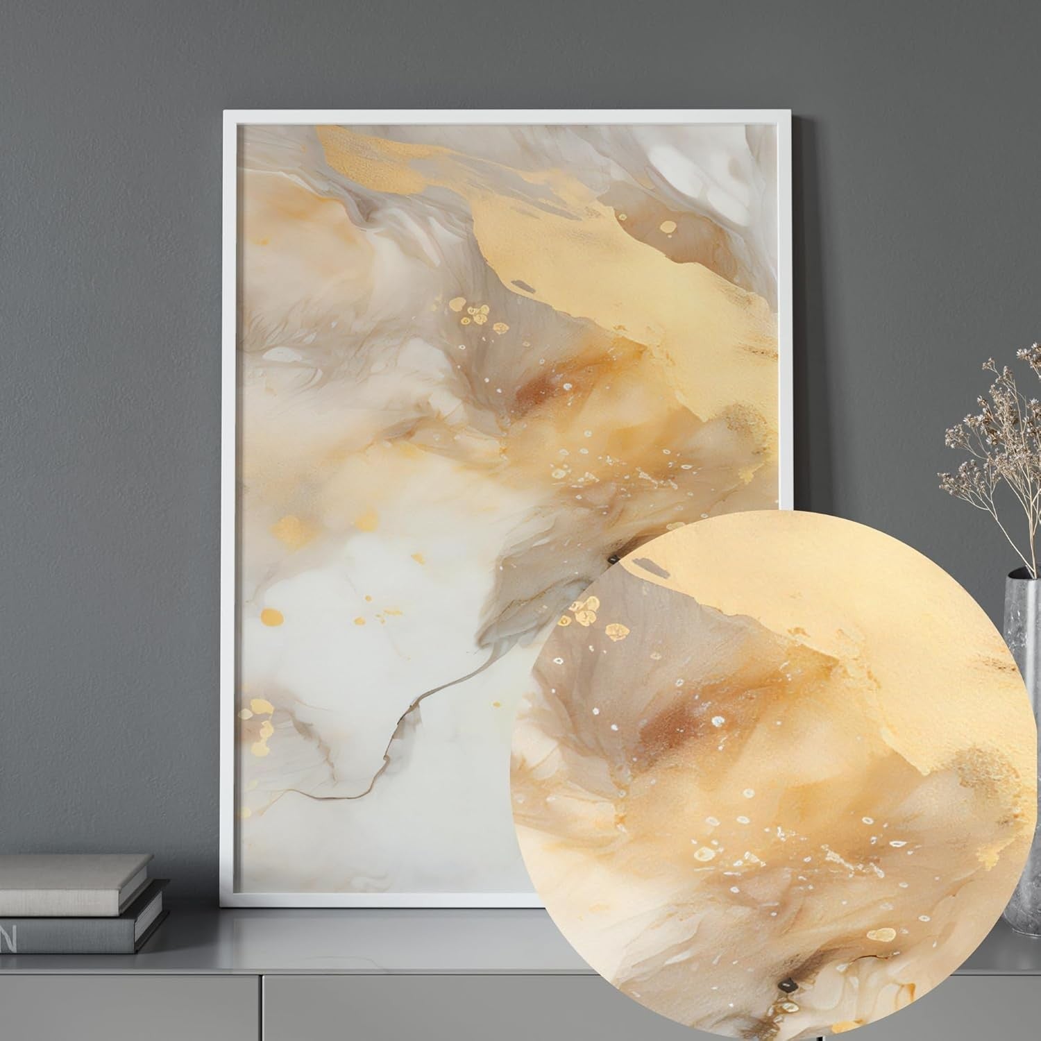 Gold Abstract Wall Art Set of 3 A3 A4 Unframed Beige Prints