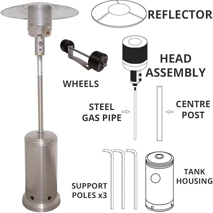 Outdoor Gas Patio Heater Stainless Steel Adjustable 14kW Propane Butane