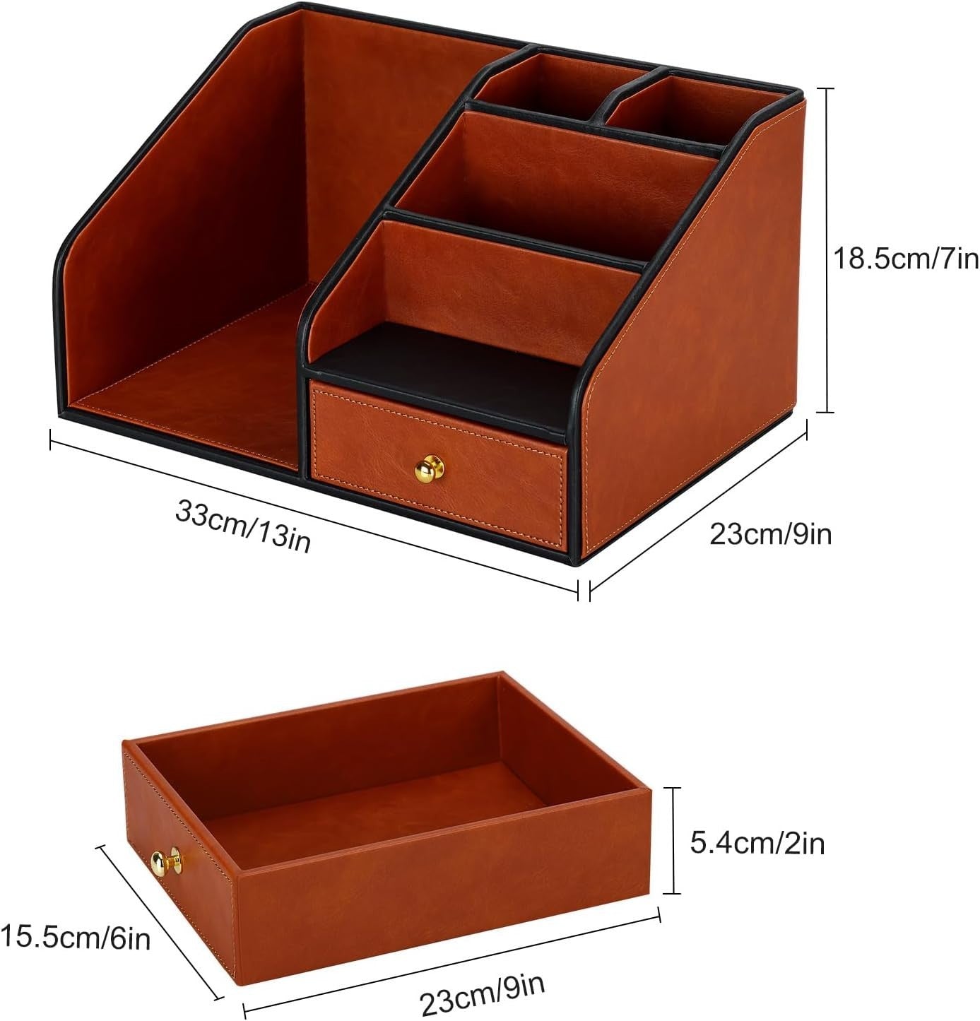PU Leather Desk Organizer with A4 Magazine Rack & Pen Holder 33x28x18cm