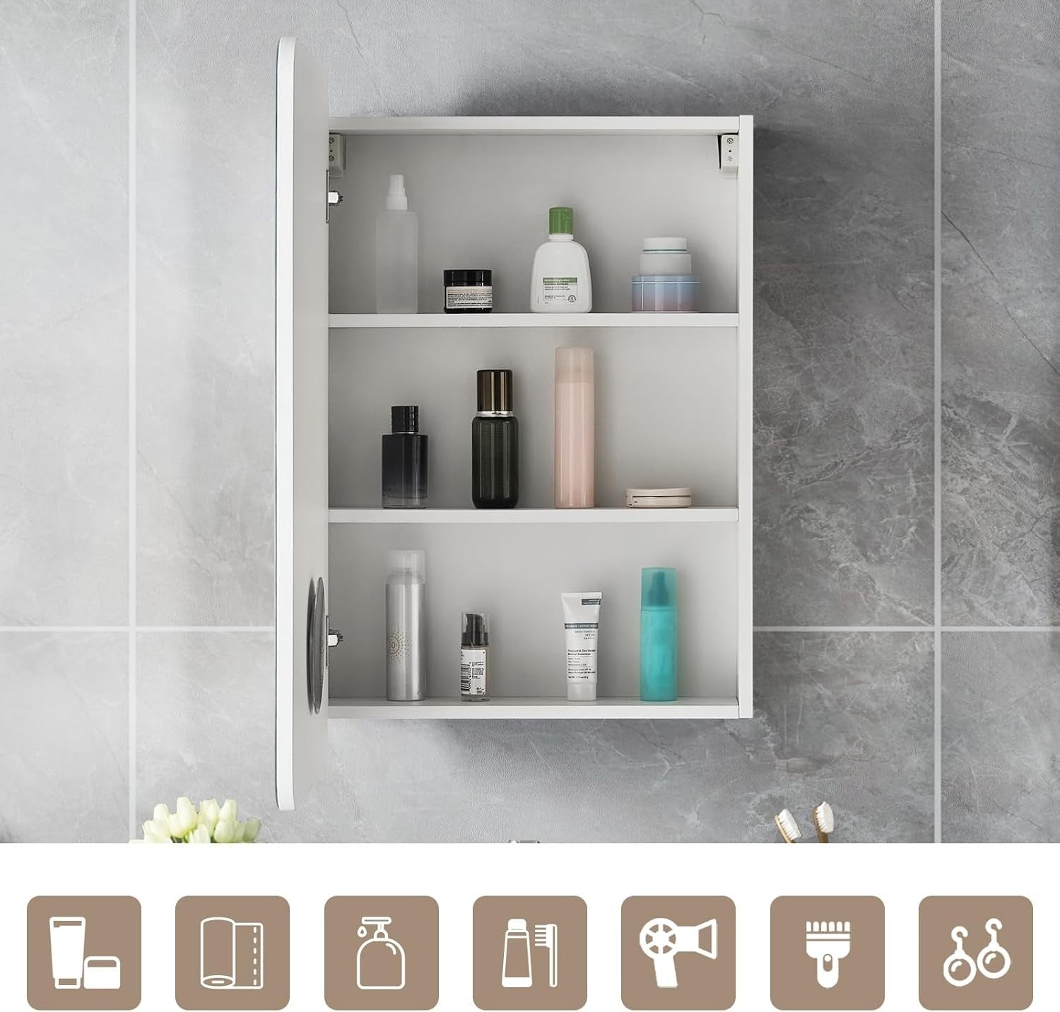 Modern Bathroom Mirror Cabinet Wall Mounted with Storage & Shelf 70cm
