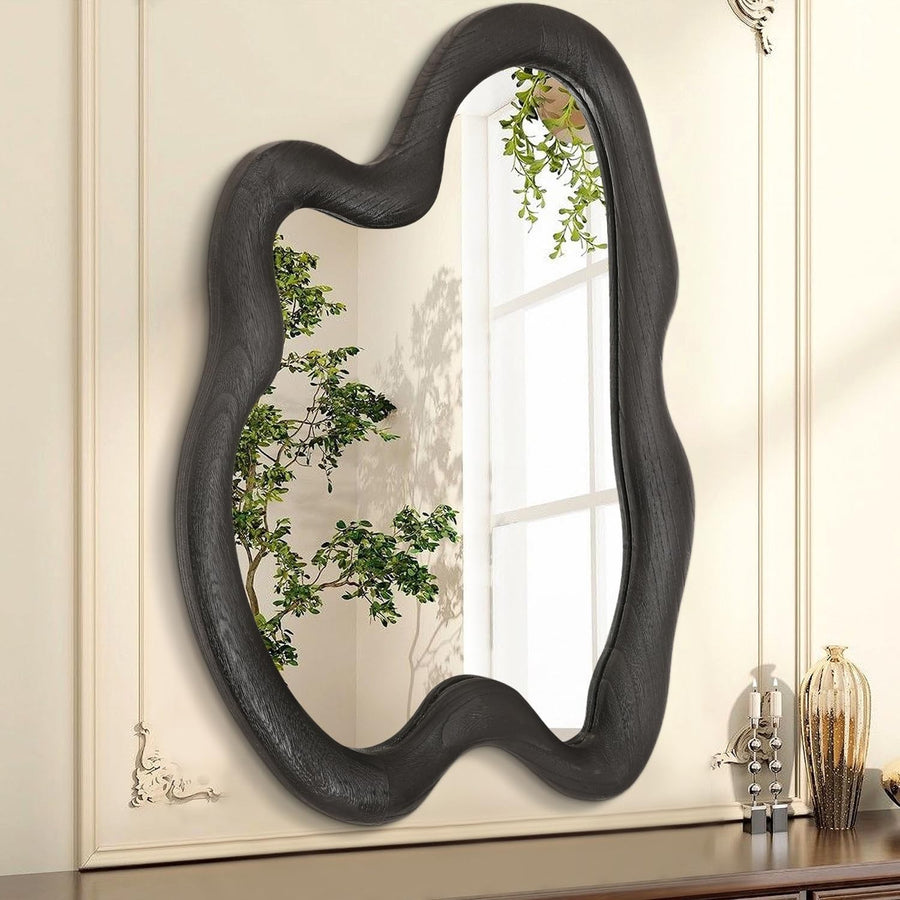 Large 80x60cm Black Irregular Wall Mirror Modern Asymmetrical Wood Frame