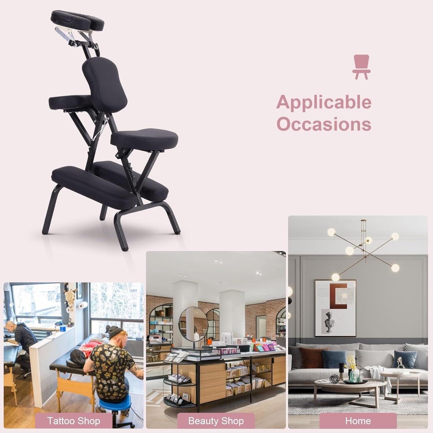 Portable Folding Massage Chair Adjustable Tattoo Beauty Spa Stool w/ Carry Case