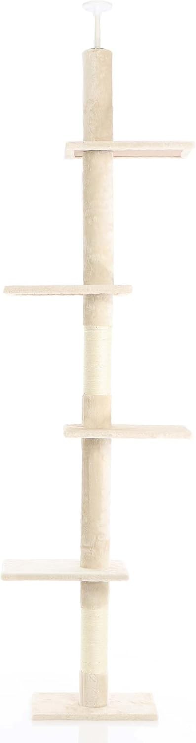 Floor to Ceiling Cat Tree Tower Adjustable 230–276cm 4 Level Sisal Scratching Po