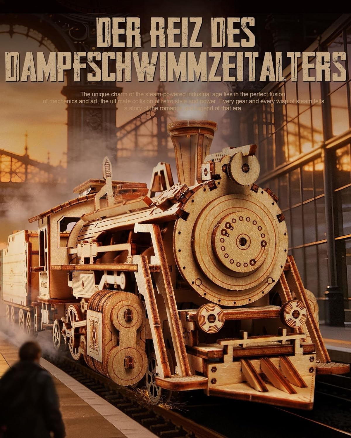 3D Wooden Steam Train Model Kit Mechanical Puzzle DIY Locomotive Build