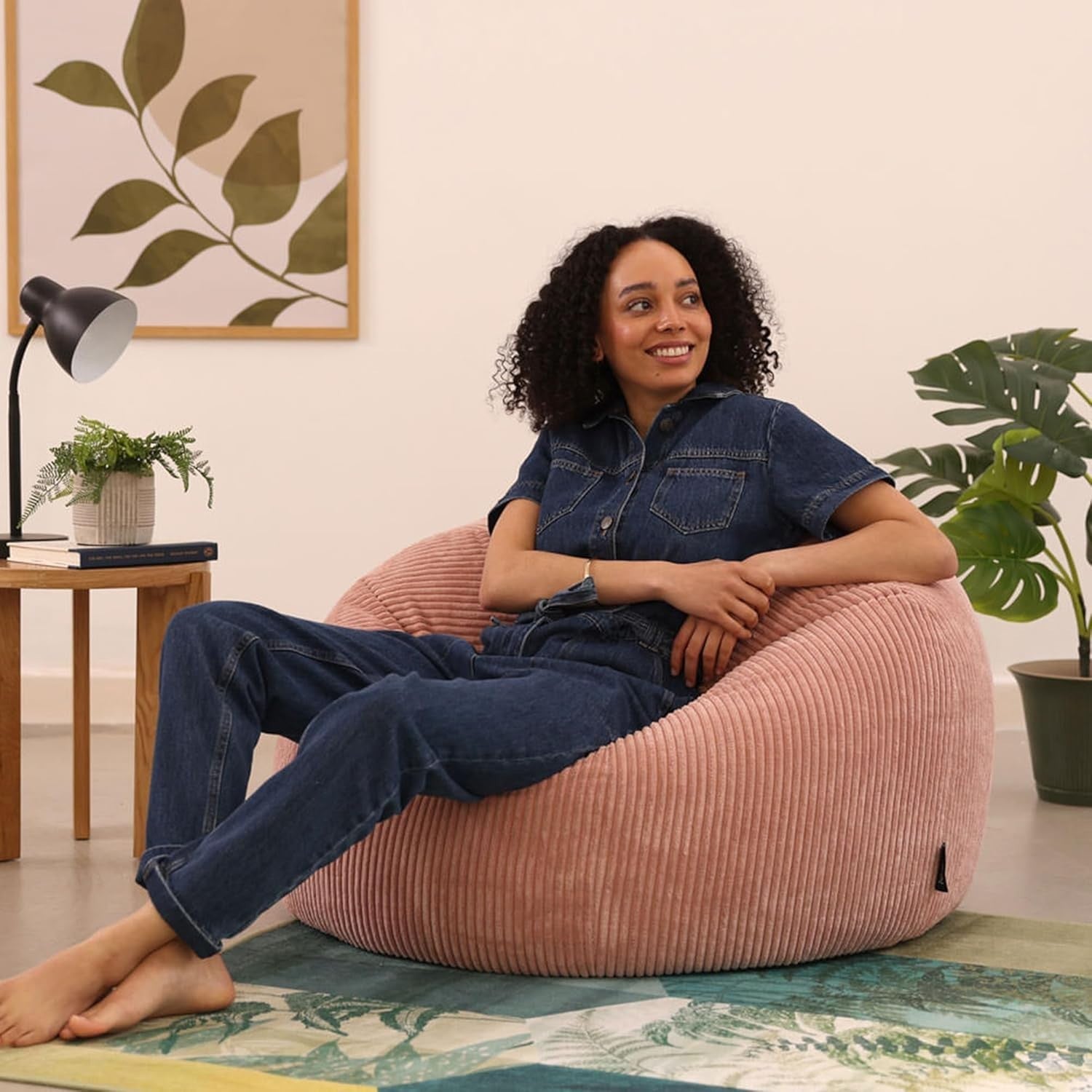 2x Pink Cord Bean Bag Chairs Set Modern Comfy Lounge Seat for Living Room