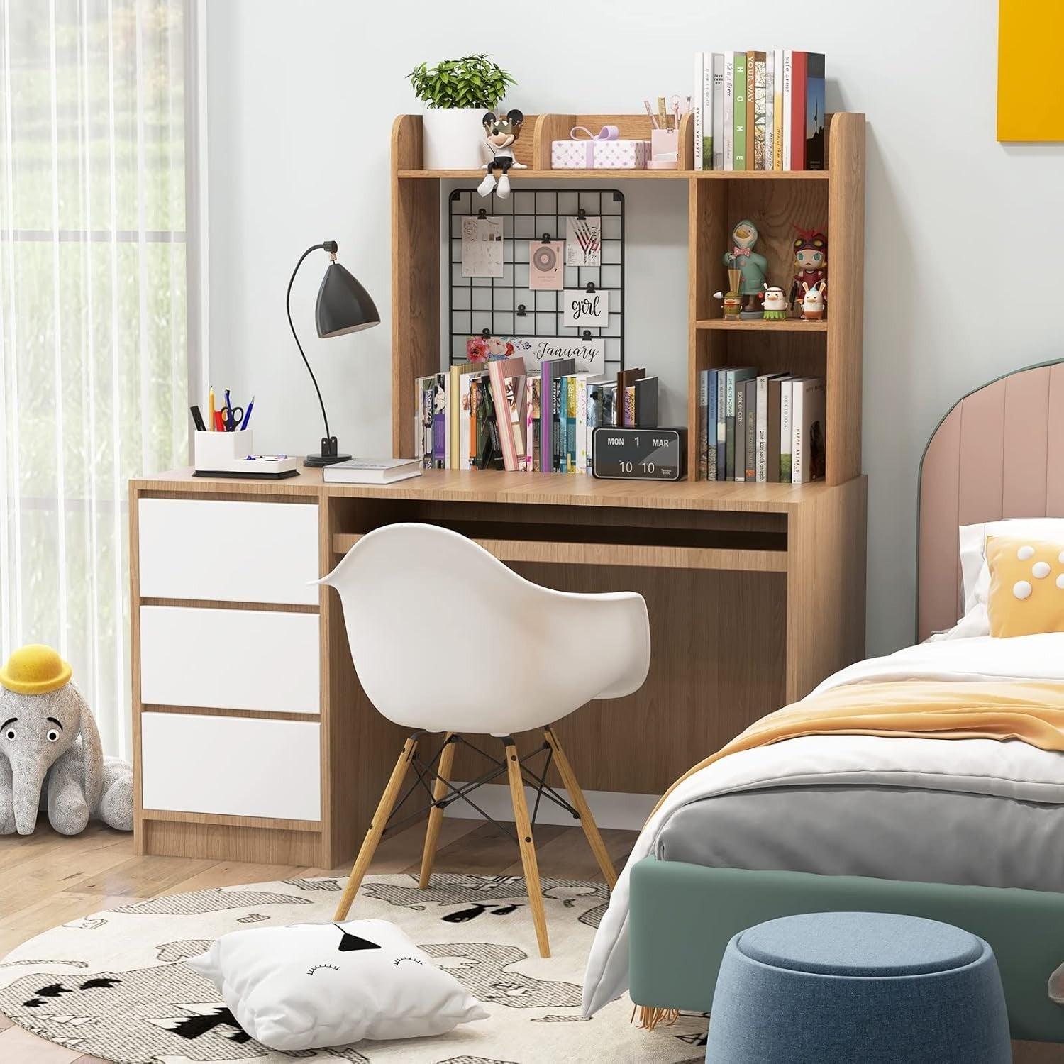 Natural Desktop Bookshelf 3-Shelf Storage Hutch Organizer Rack 94cm
