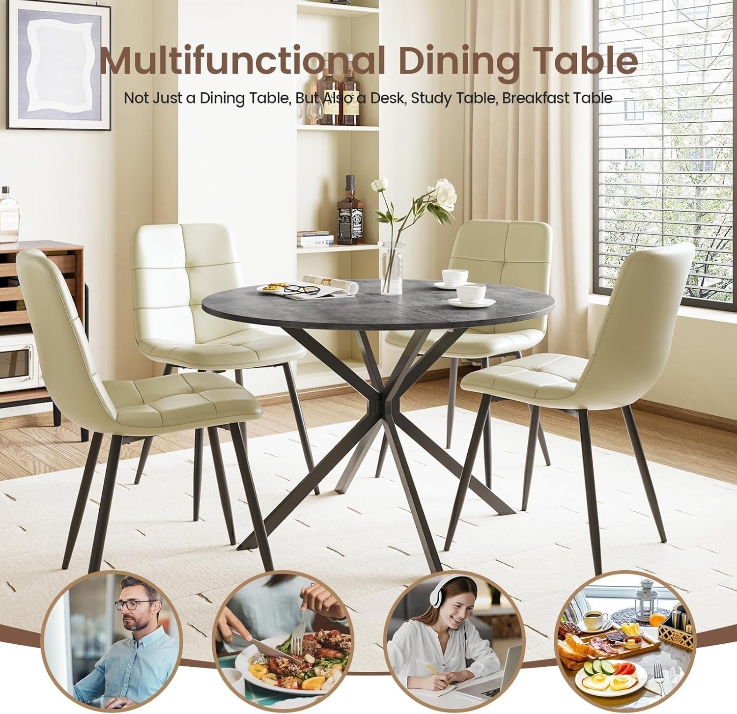 Folding Round Drop Leaf Dining Table Space-Saving Small Apartment Table