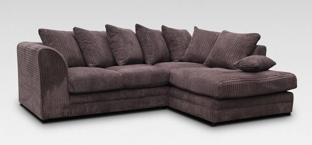Jumbo Cord Corner Sofa L-Shape 4 Seater Modern Right Hand Chocolate Brown