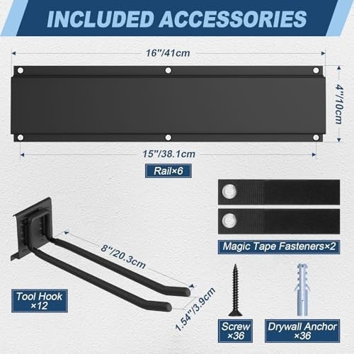 Heavy Duty Wall Mounted Garden Tool Organizer 96 Inch 12 Hooks