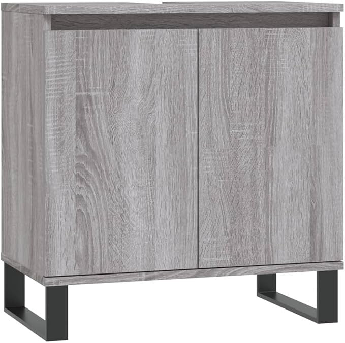 Grey Oak Under Sink Bathroom Cabinet 58cm Modern Vanity Unit