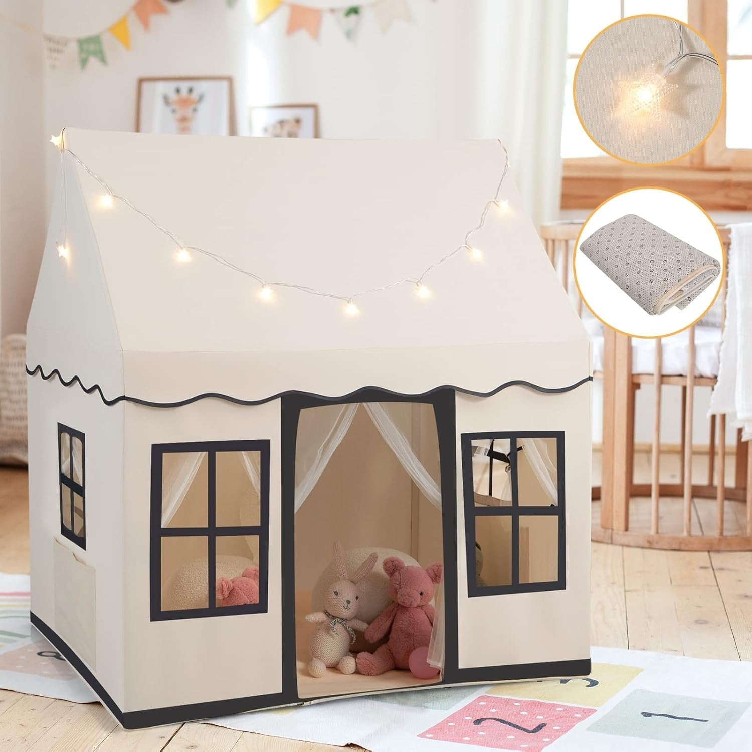 Kids Castle Play Tent Indoor Outdoor w Star Lights Mat Large Playhouse