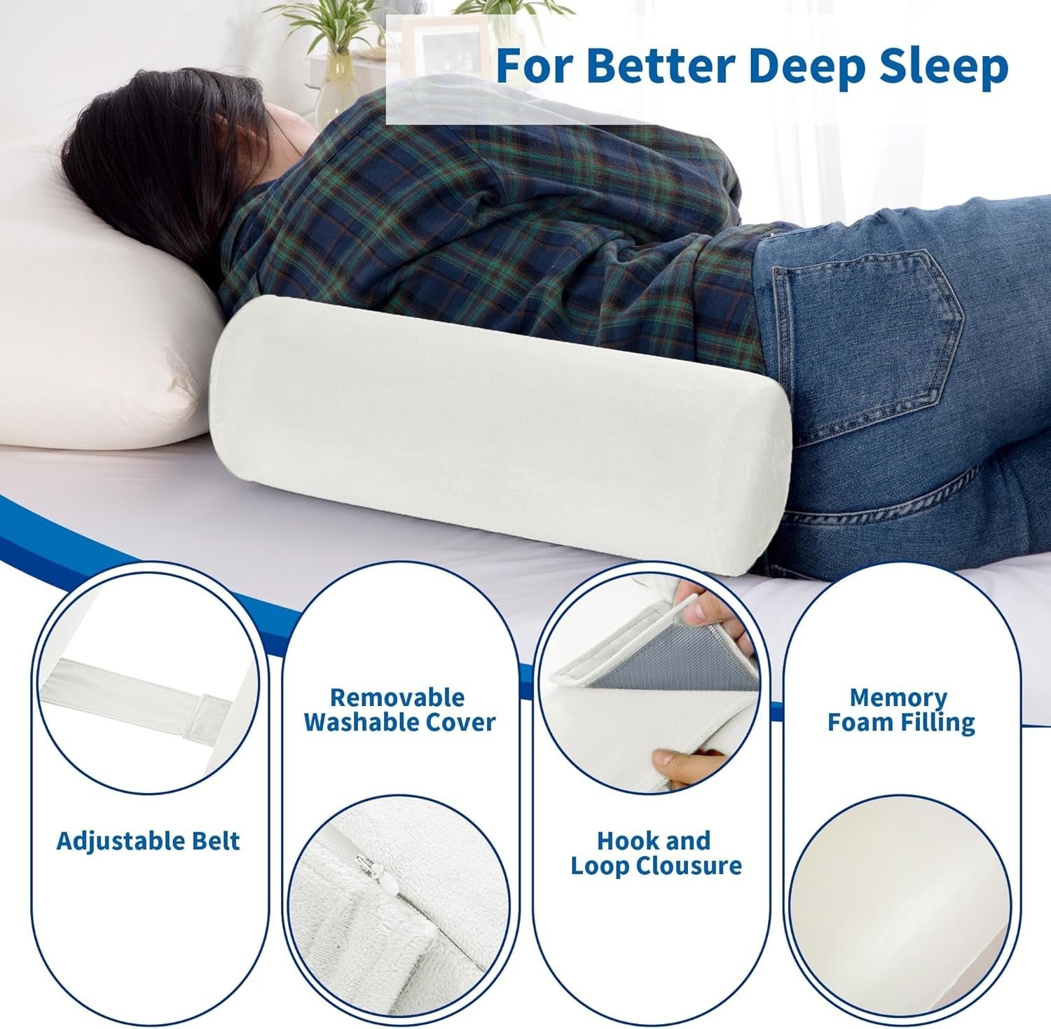 Side Sleeper Body Pillow Roll Bolster Back Support Breathable Cylinder Pillow