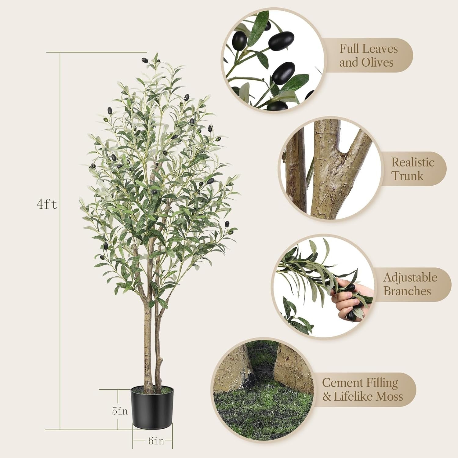 4ft Artificial Olive Tree with Pot Lifelike Leaves Indoor Outdoor Home Decor