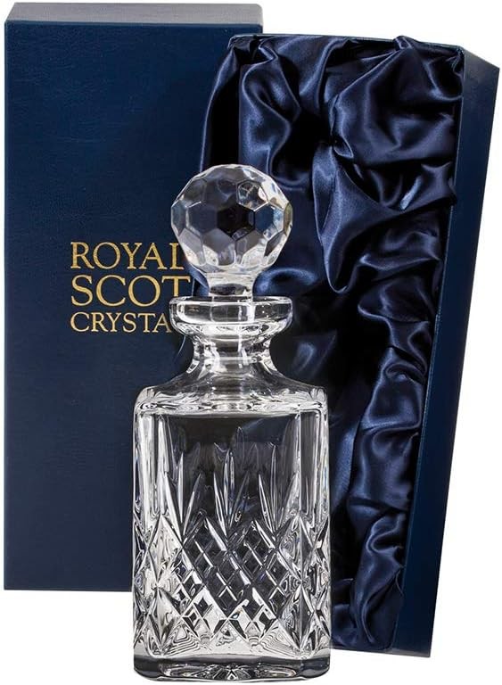 Luxury Cut Crystal Square Spirit Decanter 75cl | Hand-Cut Whisky Liquor Gift