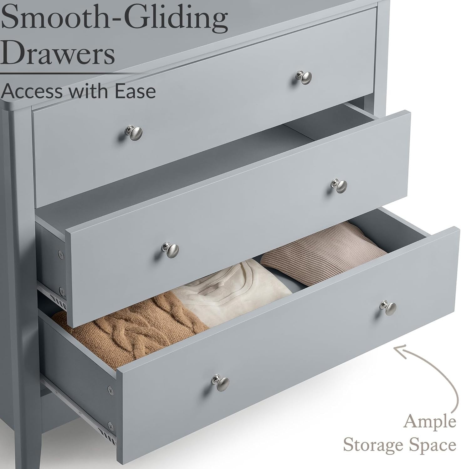 Grey 3 Drawer Chest, MDF Storage Cabinet, Chrome Handles, 80cm Wide