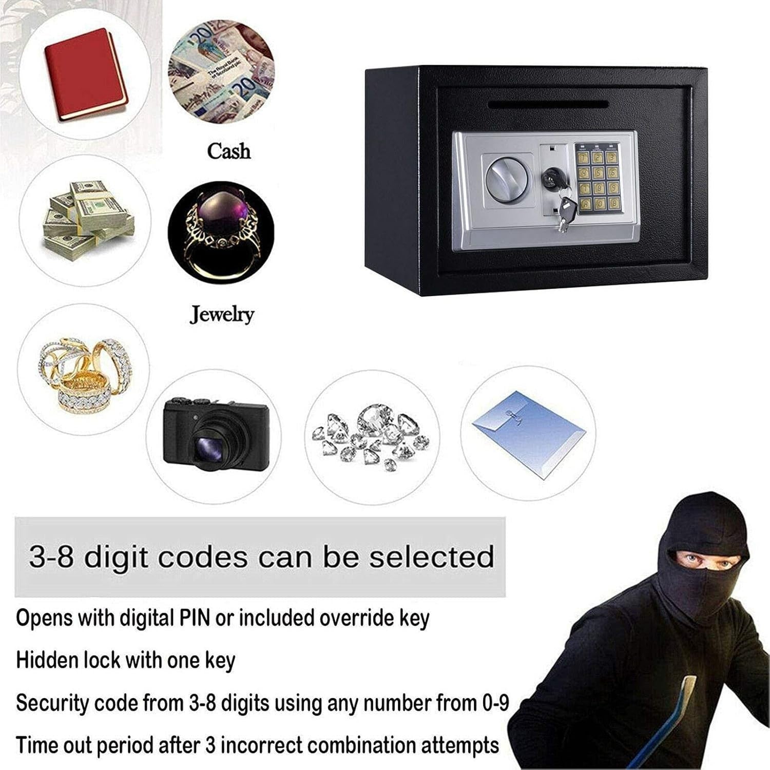 16L Digital Safe Box Electronic Keypad Security Cash Jewelry Lock