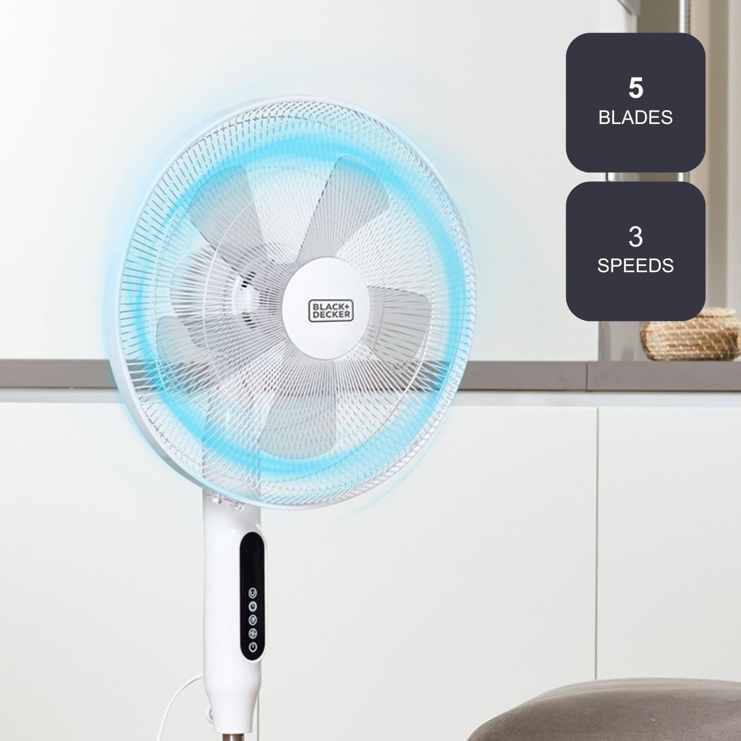 Adjustable Standing Fan – 110–135cm Height 3-Speed Remote w/ Timer Quiet 50W Air