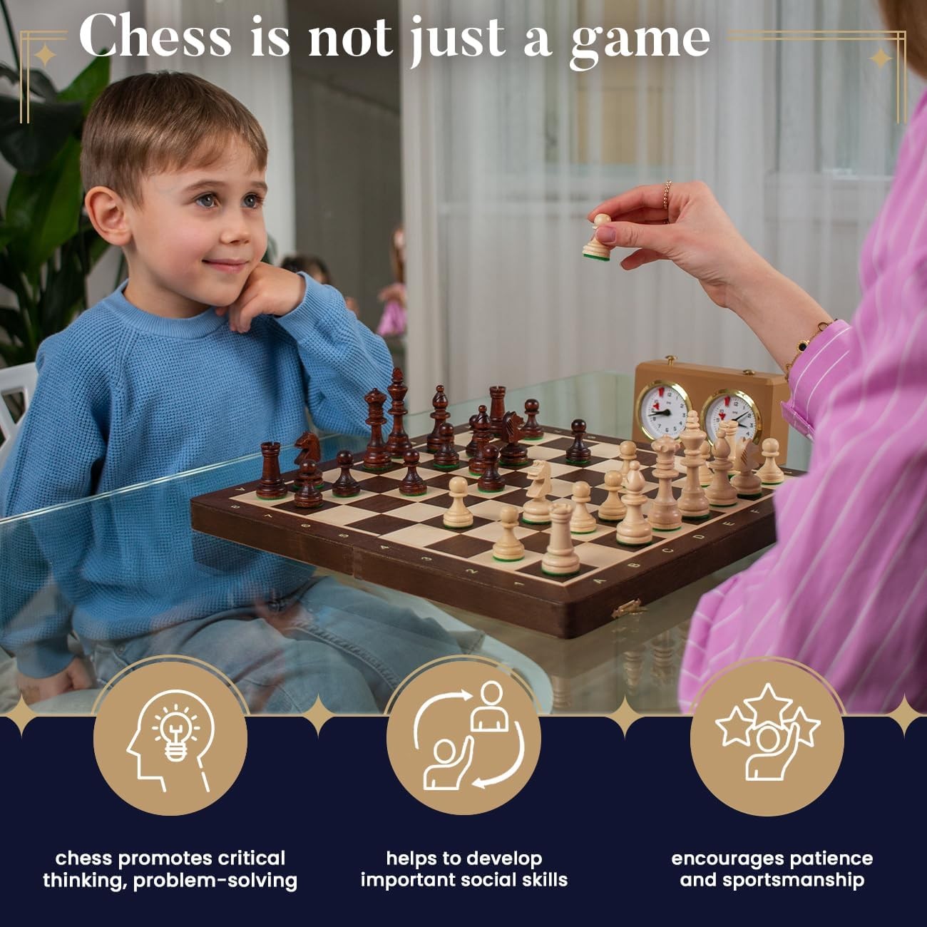 38cm Tournament Chess Set – Inlaid Folding Board & Weighted Wooden